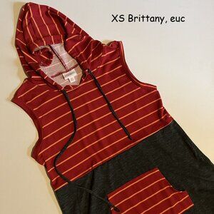 XS Lularoe Brittany hooded tank, red with orange stripes and grey bottom